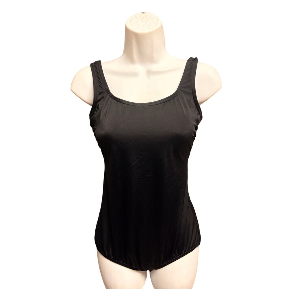 Lands’ End Black One Piece Swimsuit 8 Long Scoop Neck Open Back Swimwear